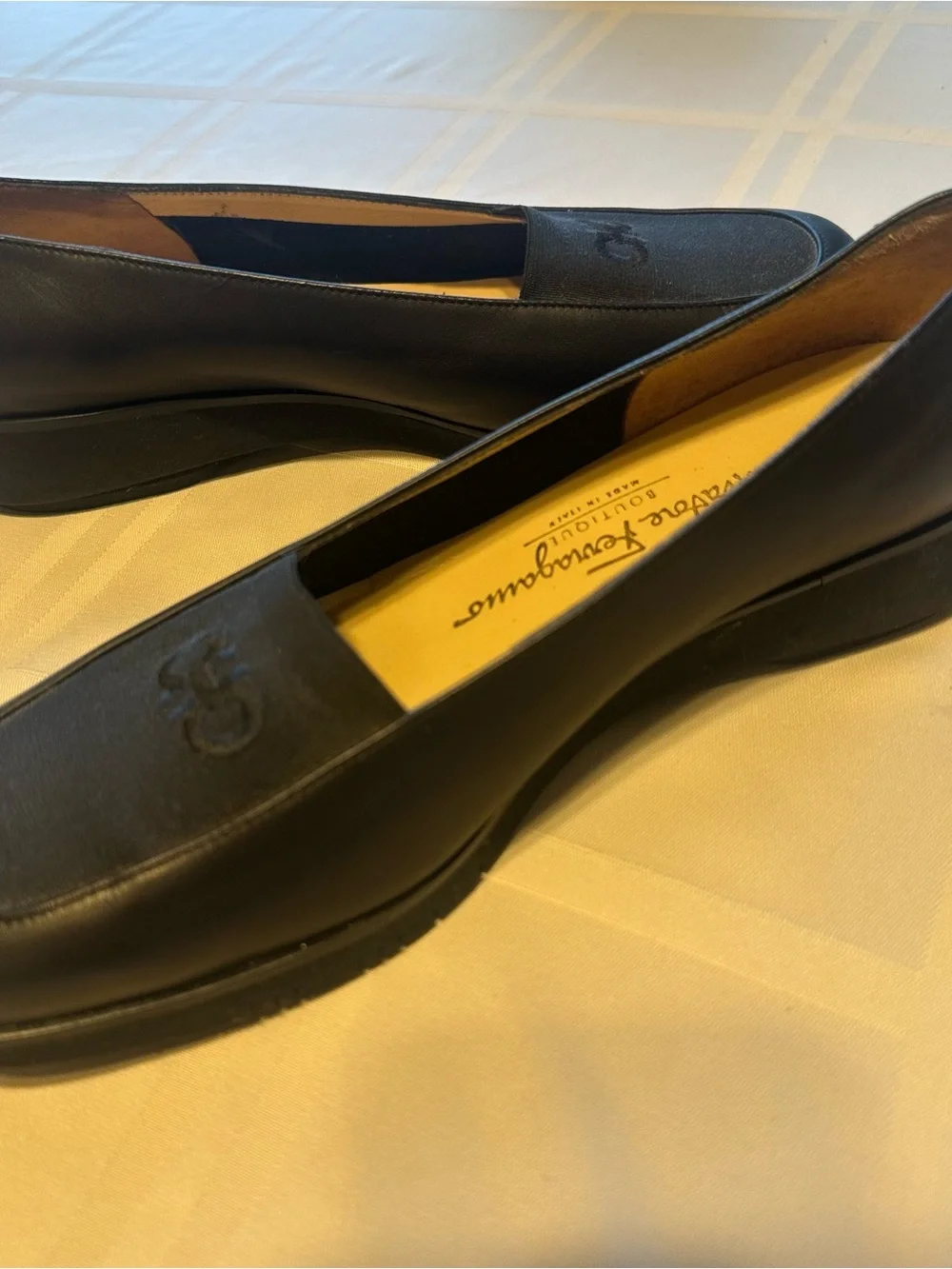 Salvatore Ferragamo Black Leather Loafers with Embossed Logo